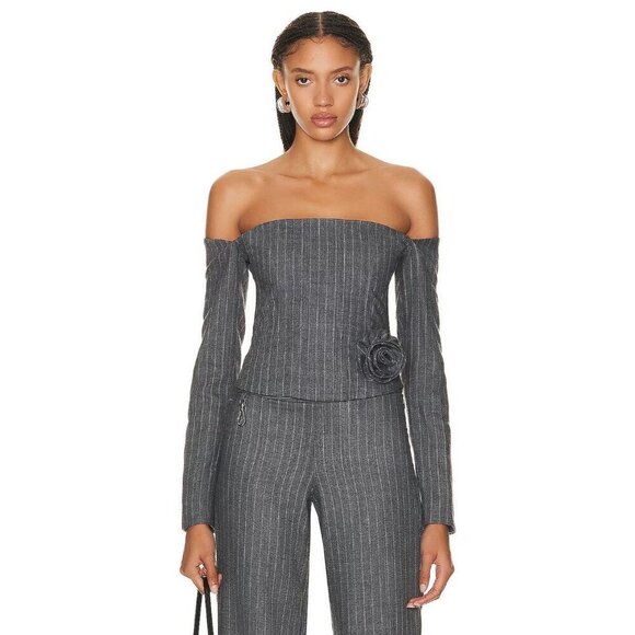 SAKS POTTS Bea Corset in Grey Pinstripe Small New Womens Srapless Top Blouse - Picture 2 of 15